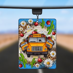 School bus car air freshener png sublimation design download, western air freshies png, back to school png, sublimate designs download
