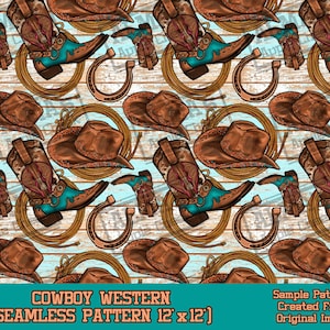 Western Cowboy seamless pattern digital paper, Cowboy digital seamless pattern png, seamless pattern png, printable scrapbook paper