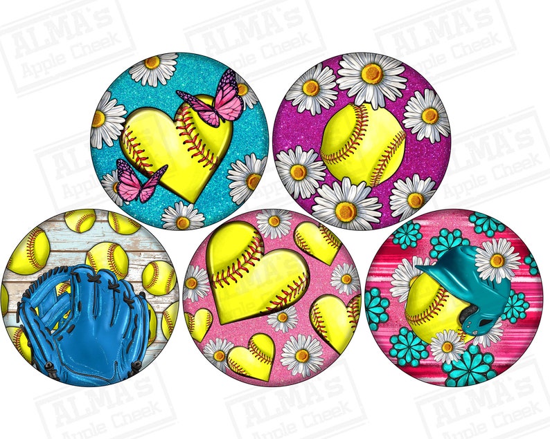 Softball and Flower Png Sublimation Design Bundle Softball Etsy