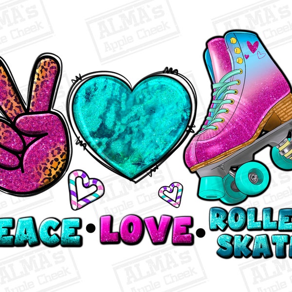 Peace love roller skate png sublimation design download, skate png, ice skate png, glitter skate png, sublimate designs download