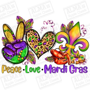 Peace love Mardi Gras png sublimation design download, Happy Mardi Gras png, Mardi Gras carnaval png, sublimate designs download