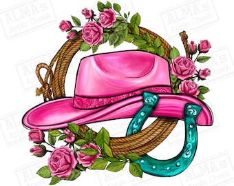 Sombrero de vaquera y rosas png descarga de diseño de sublimación, vaquera png, vaquera amor png, vaquera occidental png, sublimar diseños descargar