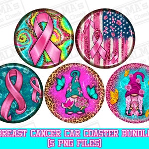 Breast Cancer car coasters png sublimation design bundle, Cancer awareness png, Breast Cancer png, Cancer car coaster png, designs download