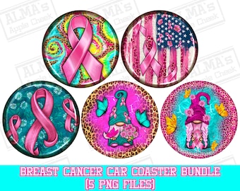 Breast Cancer car coasters png sublimation design bundle, Cancer awareness png, Breast Cancer png, Cancer car coaster png, designs download