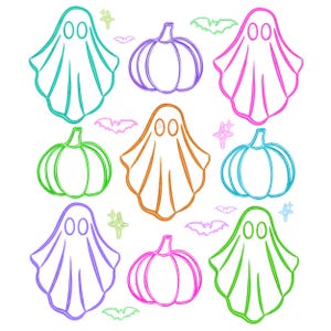 Halloween neon png sublimation design download, halloween png, spooky vibes png, neon pumpkin png, neon ghost png,sublimate designs download