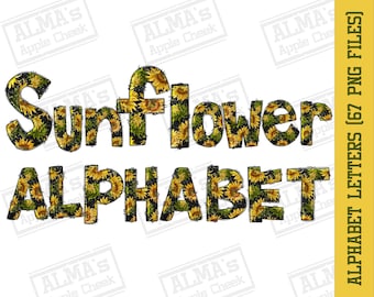 Sunflower alphabet thumbnail png files bundle, Sunflower doodle letters png, western letters png, Sunflower png, sublimate designs download