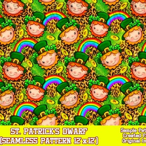 St. Patrick&#39;s Dwarf seamless pattern digital paper,St. Patrick&#39;s digital seamless pattern png,seamless pattern png,printable scrapbook paper