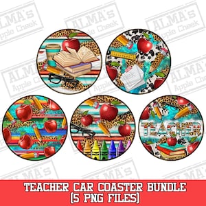 Teacher car coaster png sublimation design bundle, Teacher&#39;s Day png, western car coaster png, Teacher life png, sublimate designs download