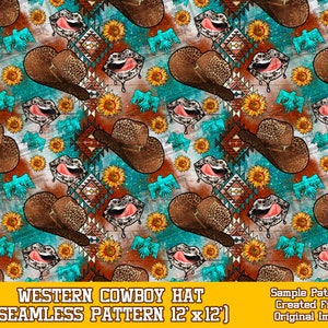 Western Cowboy hat seamless pattern digital paper, Cowboy digital seamless pattern png, seamless pattern png, printable scrapbook paper