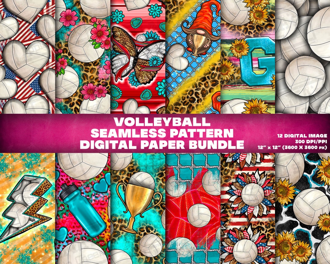 12 Digital Paper, Volleyball Seamless Pattern, Digital Paper Bundle Png