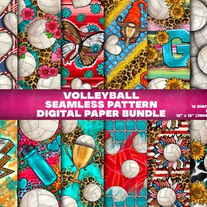 12 Digital Paper, Volleyball Seamless Pattern, Digital Paper Bundle Png,Volleyball pattern png, Printable Scrapbook Papers,Digital Paper Png