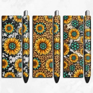 Gemstone sunflower pen wrap png sublimation design download, western patterns png, western pen wrap png, sublimate designs download