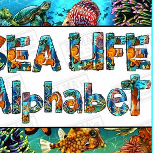 Pacote de alfabeto da vida marinha png, letras do doodle do mar png, letras do mar png, vida marinha png, letras do alfabeto png, download de designs sublimados