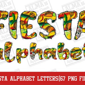 Fiesta Alphabet Bundle png, Mexiko Doodle Buchstaben png, mexikanische Buchstaben png, Alphabet Buchstaben png, sublimate designs download
