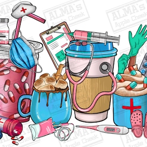 Nurse coffee cups png sublimation design download, Nurse life png, Nurse png, Nursing png, coffee cups png, sublimate designs download