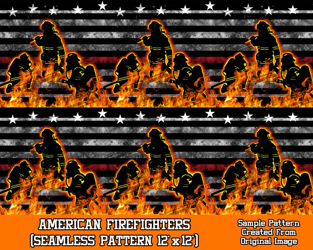 Fireman Patterns American Firefighters Seamless Pattern Digital Paper, Digital Seamless ...