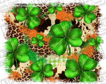 St. Patrick's Plaid green glitter cowhide leopard background png sublimation design download, St. Patrick's Day png, sublimate download