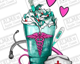 Nurse cold drink frappe png sublimation design download, Nurse png, Coffee love png, Nursing png, Nurse life png, sublimate designs download