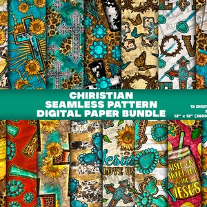 15 Digital Paper, Christian Seamless Pattern Digital Paper Bundle Png, Printable Christian Scrapbook Papers, Png Bundle, Digital Paper Png