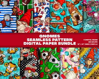 11 Digital Paper, Western Gnomes Seamless Pattern Digital Paper Bundle Png, Printable Gnomies Scrapbook Papers, Png Bundle,Digital Paper Png