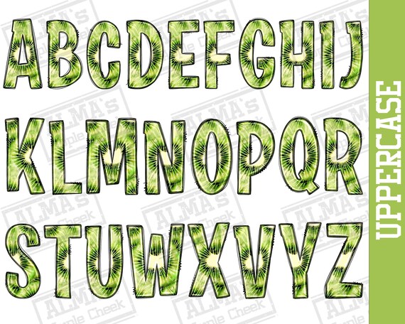 Kiwi Alphabet Bundle Png, Kiwi Doodle Letters Png, Kiwi Letters