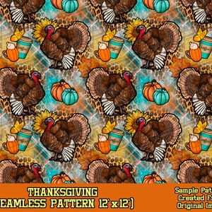 Thanksgiving seamless pattern digital paper, Thanksgiving digital seamless pattern png, Fall seamless pattern png, printable scrapbook paper