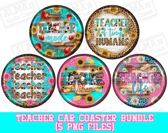 Teacher car coaster png sublimation design bundle, Teacher&#39;s Day png, western car coaster png, Teacher life png, sublimate designs download
