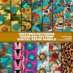 Western Seamless Pattern Bundle, 13 Western Seamless Pattern Png, Printable Western Scrapbook Papers, Png Bundle, Digital Paper Png