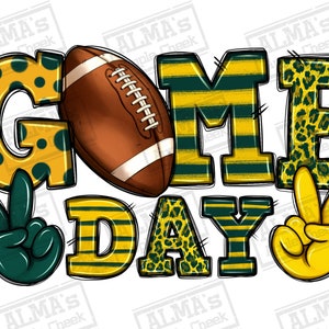 Game day yellow and green team color png sublimation design download, American Football, western game day png, sublimate designs download
