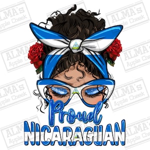 Proud Nicaraguan Latina messy bun png sublimation design download, Nicaraguan woman png, messy bun png,Latina png,sublimate designs download