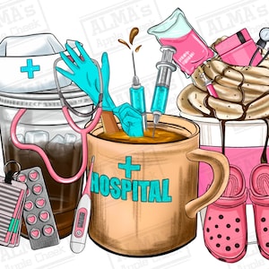 Nurse coffee cups png sublimation design download, Nurse life png, Nurse png, Nursing png, sublimate designs download