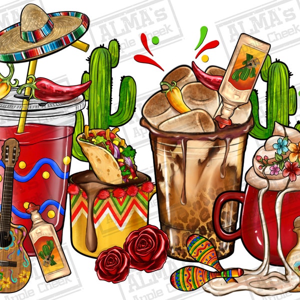 Cinco de mayo coffee cups png sublimation design download, coffee love png, Mexico coffee cups png, cinco de mayo png, sublimate download