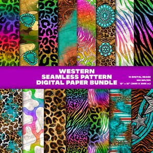 Western Seamless Pattern Bundle, 15 Western Seamless Pattern Png, Printable Western Scrapbook Papers, Png Bundle, Digital Paper Png