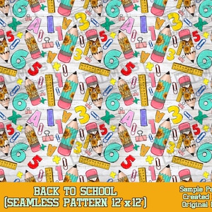 Back to school seamless pattern digital paper, School digital seamless pattern png, School seamless pattern png, printable scrapbook paper
