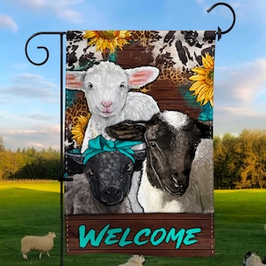 Baby sheeps welcome garden flag png sublimation design download, farm animal garden flag png, western garden flag png, sublimate download