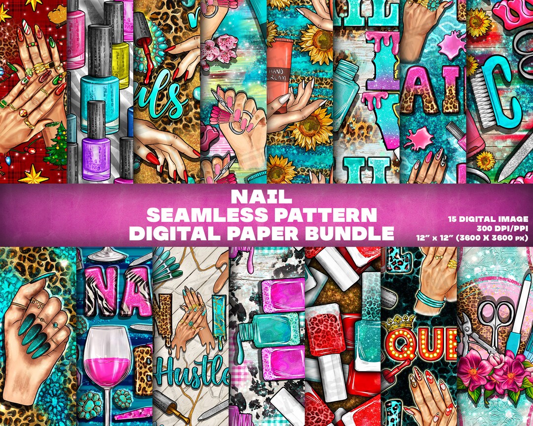15 Digital Paper, Nail Seamless Pattern, Digital Paper Bundle Png, Nail ...