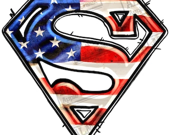 Descarga de diseño de sublimación del logotipo de la bandera estadounidense Super PNG, 4 de julio PNG, Día de la Independencia PNG, superhéroe PNG, descarga de diseños sublimados
