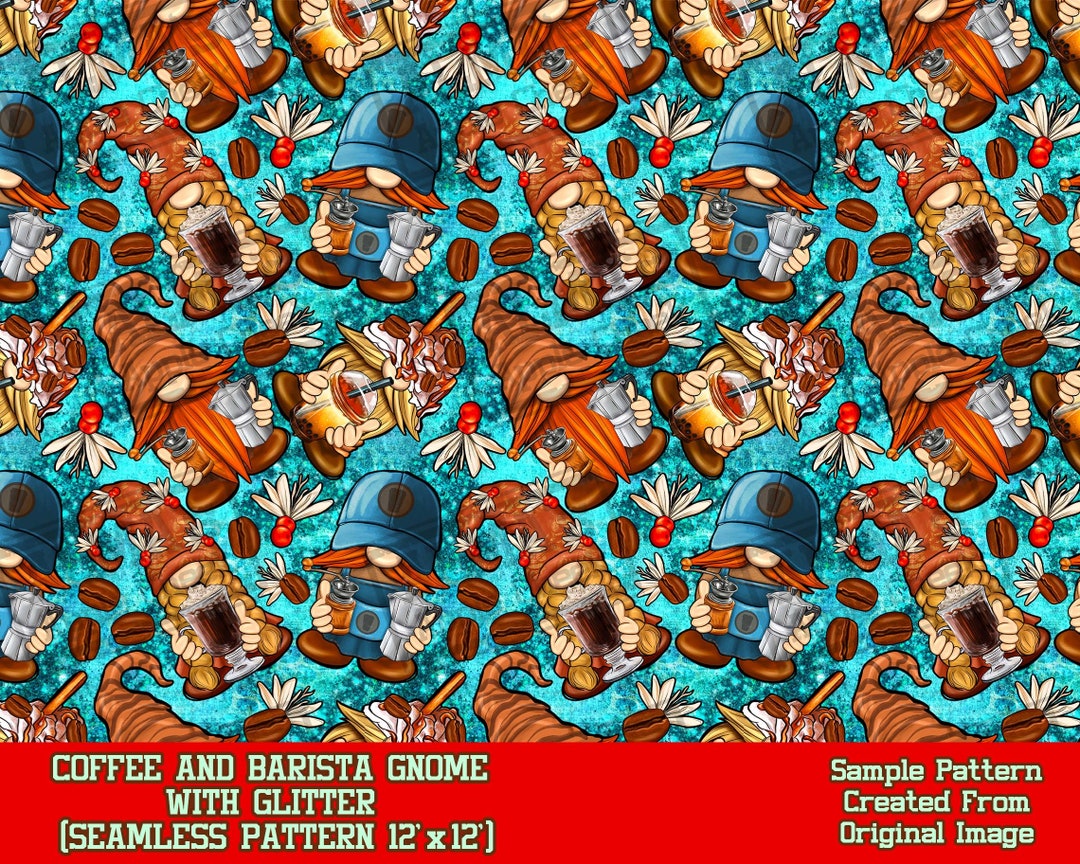 Coffee and Barista Gnomes With Glitter Seamless Pattern Digital Paper ...