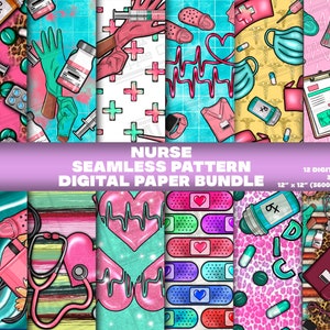 12 Digital Paper, Nurse Seamless Pattern Digital Paper Bundle Png, Printable Nurse Scrapbook Papers,Png Bundle,Digital Paper Png