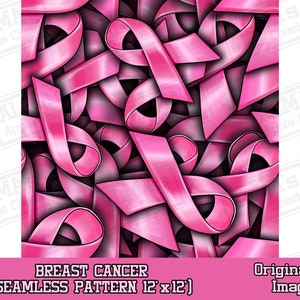 May include: A seamless pattern featuring pink ribbon designs, symbolizing breast cancer awareness. The pattern is 12 inches by 12 inches.