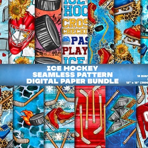 13 Digital Paper, Ice hockey Seamless Pattern Digital Paper Bundle Png, Printable Ice hockey Scrapbook Papers, Png Bundle, Digital Paper Png