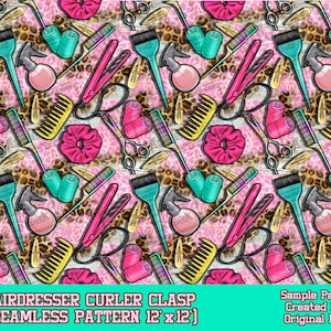Hairdresser curler clasp seamless pattern digital paper, digital seamless pattern png, seamless pattern png, printable scrapbook paper
