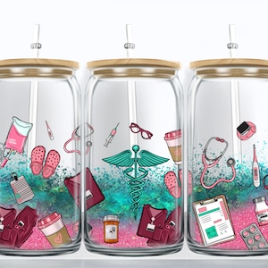 Medicine 16 oz libbey glass wrap png, libbey wrap png, libbey glass png, Nurse libbey cup sublimation png design downloads