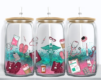 Lek 16 oz libbey glass wrap png, libbey wrap png, libbey glass png, Nurse libbey cup sublimation png design downloads