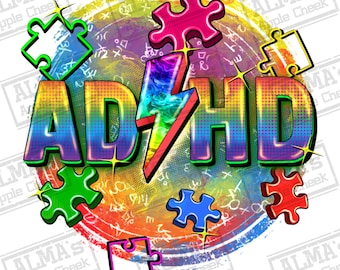 ADHD png sublimation design download, Autism Awareness png, Autism puzzle heart png, Autism png, sublimate designs download
