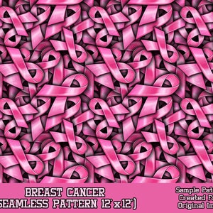 May include: A seamless pattern featuring pink ribbon designs, symbolizing breast cancer awareness. The pattern is 12 inches by 12 inches.