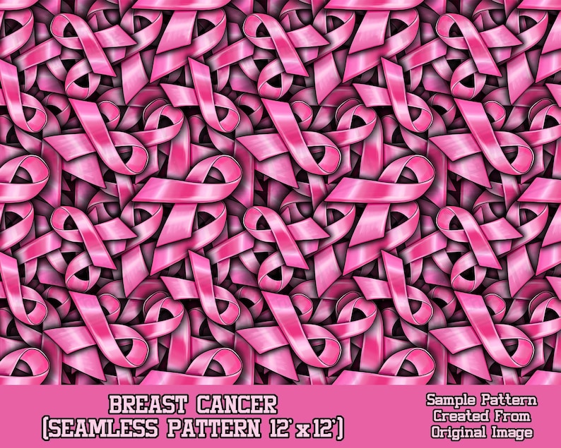 May include: A seamless pattern featuring pink ribbon designs, symbolizing breast cancer awareness. The pattern is 12 inches by 12 inches.