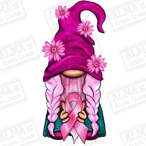 Bröstcancertomte med band png sublimeringsdesign för nedladdning, cancermedvetenhet png, bröstcancer png, söt tomte png, designer för nedladdning
