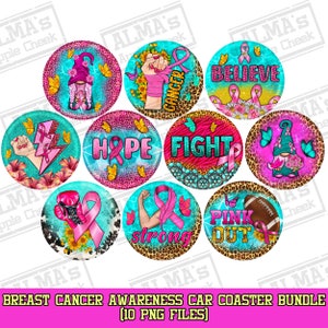 Breast Cancer Awareness with butterfly car coaster png sublimation design bundle, Breast Cancer png, Cancer Awareness png, designs download