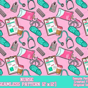 Nurse seamless pattern digital paper, Nurse digital seamless pattern png, Nursing seamless pattern png, printable scrapbook paper